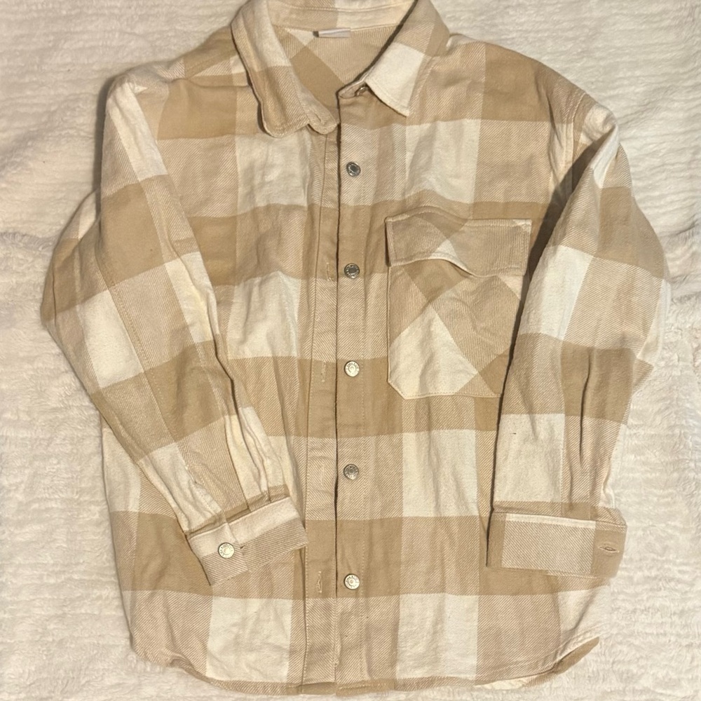 Zara Tan and White Checkered Casual Shirt
